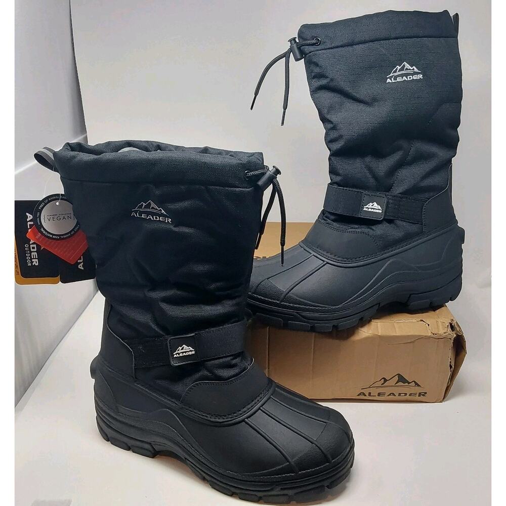 ALEADER Winter Snow Boots Mens Size 10 Black Insulated Waterproof Vegan